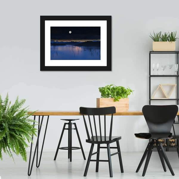 Lake With Full Moon Canvas Wall Art-3 Horizontal-Gallery Wrap-25" x 16"-Tiaracle