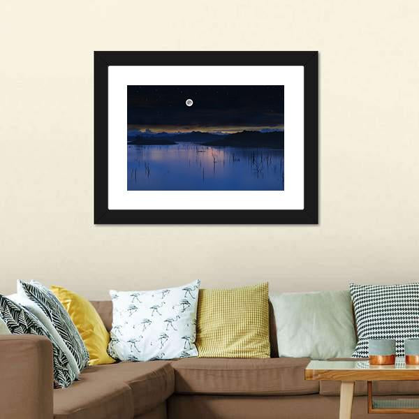 Lake With Full Moon Canvas Wall Art-3 Horizontal-Gallery Wrap-25" x 16"-Tiaracle