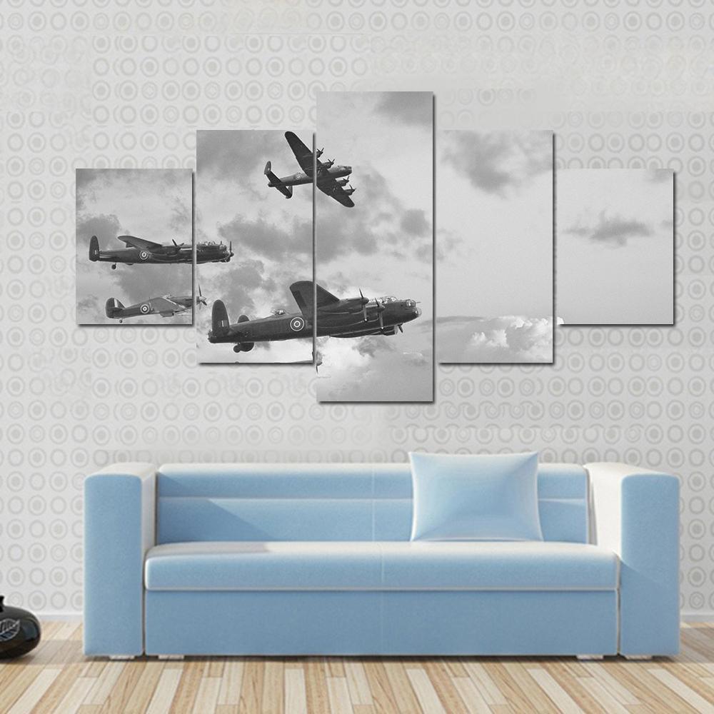 Bombers In World War ll Canvas Wall Art-5 Star-Gallery Wrap-62" x 32"-Tiaracle