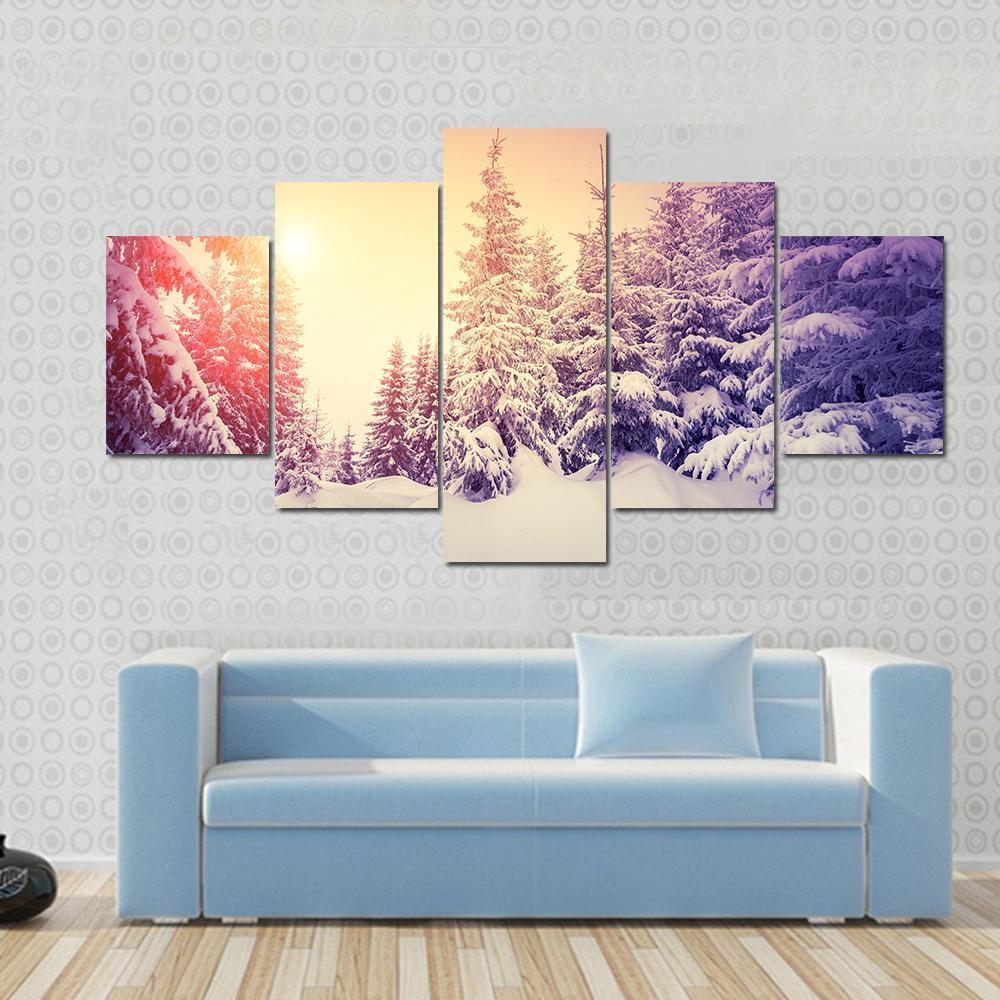 Dramatic Wintry Scene Canvas Wall Art-5 Star-Gallery Wrap-62" x 32"-Tiaracle