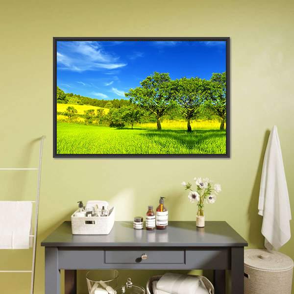 Landscape In Summer Canvas Wall Art-1 Piece-Floating Frame-24" x 16"-Tiaracle