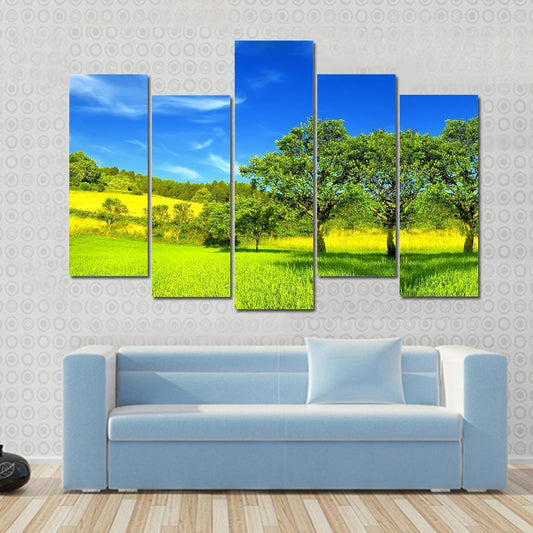 Landscape In Summer Canvas Wall Art-5 Pop-Gallery Wrap-47" x 32"-Tiaracle