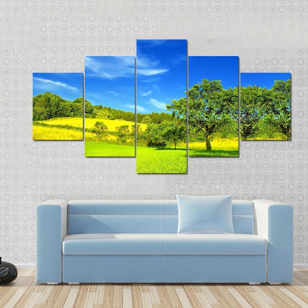 Landscape In Summer Canvas Wall Art-5 Star-Gallery Wrap-62" x 32"-Tiaracle