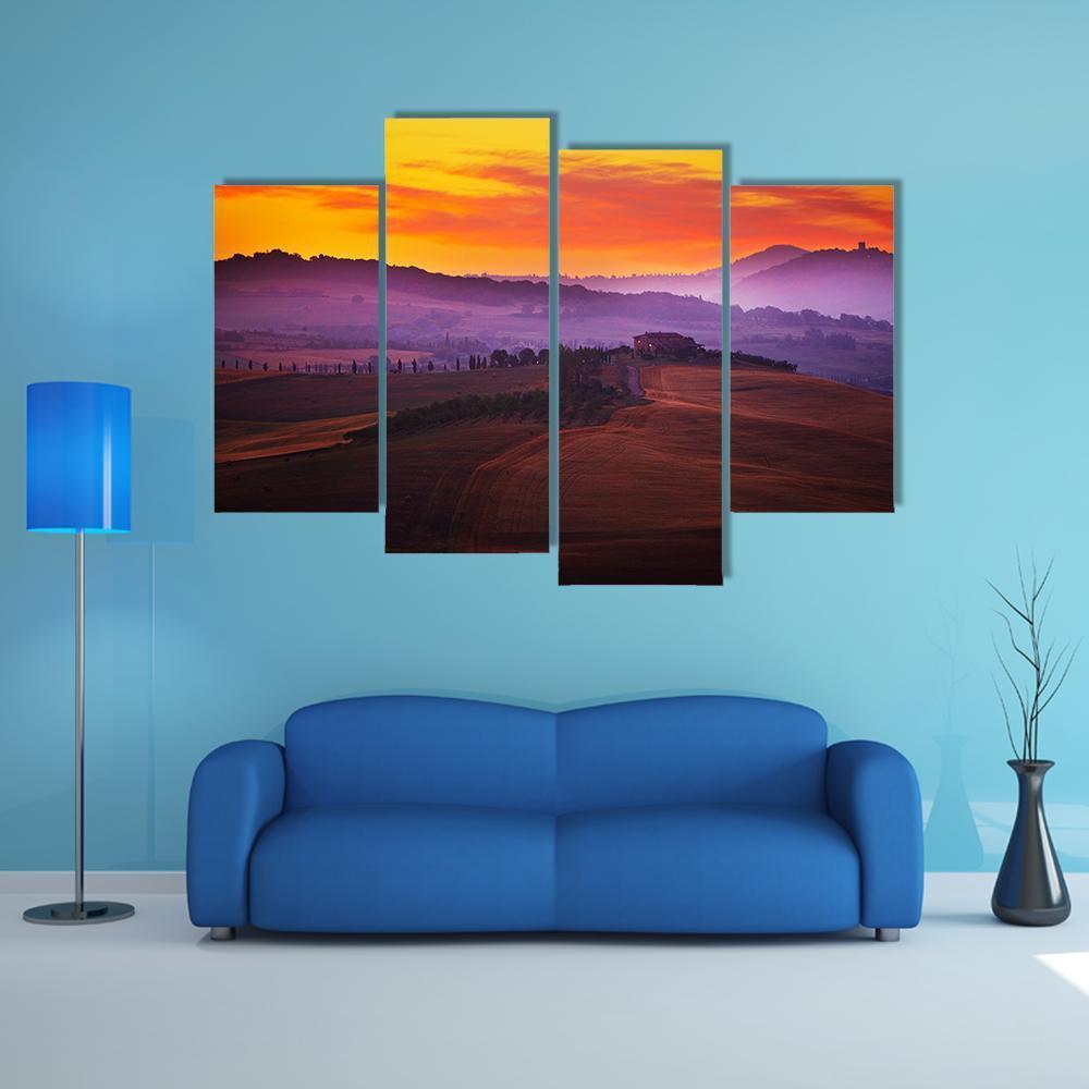 Tuscany At Sunset Canvas Wall Art-4 Pop-Gallery Wrap-50" x 32"-Tiaracle