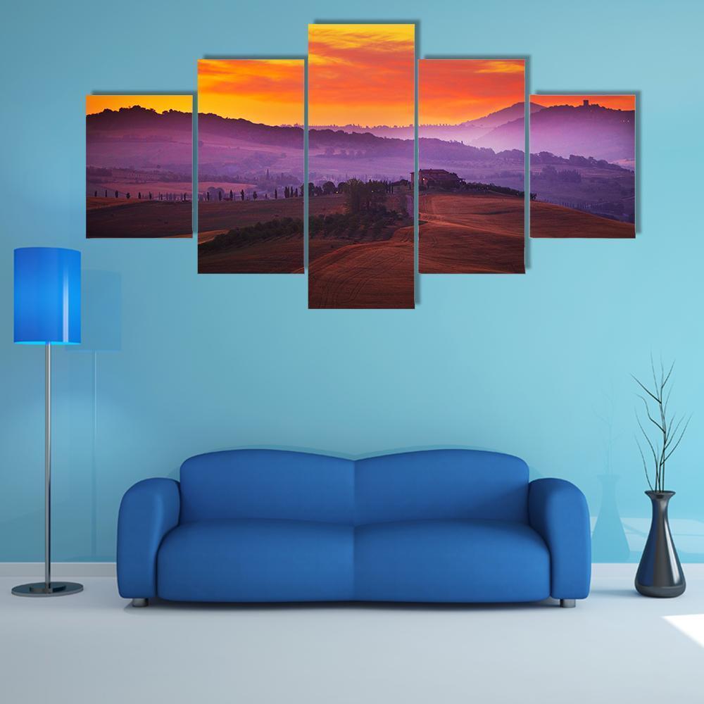 Tuscany At Sunset Canvas Wall Art-5 Star-Gallery Wrap-62" x 32"-Tiaracle