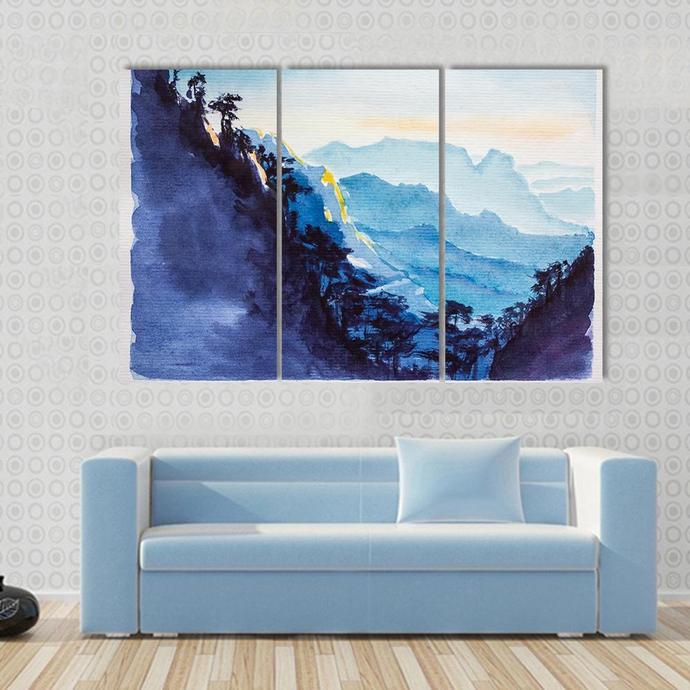 Mountains & Forest Watercolor Canvas Wall Art-3 Horizontal-Gallery Wrap-37" x 24"-Tiaracle