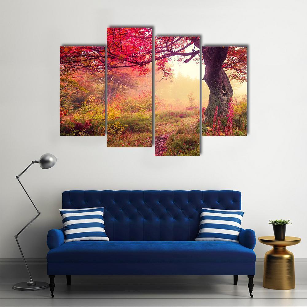 Landscape With Autumn Trees Canvas Wall Art-4 Pop-Gallery Wrap-50" x 32"-Tiaracle
