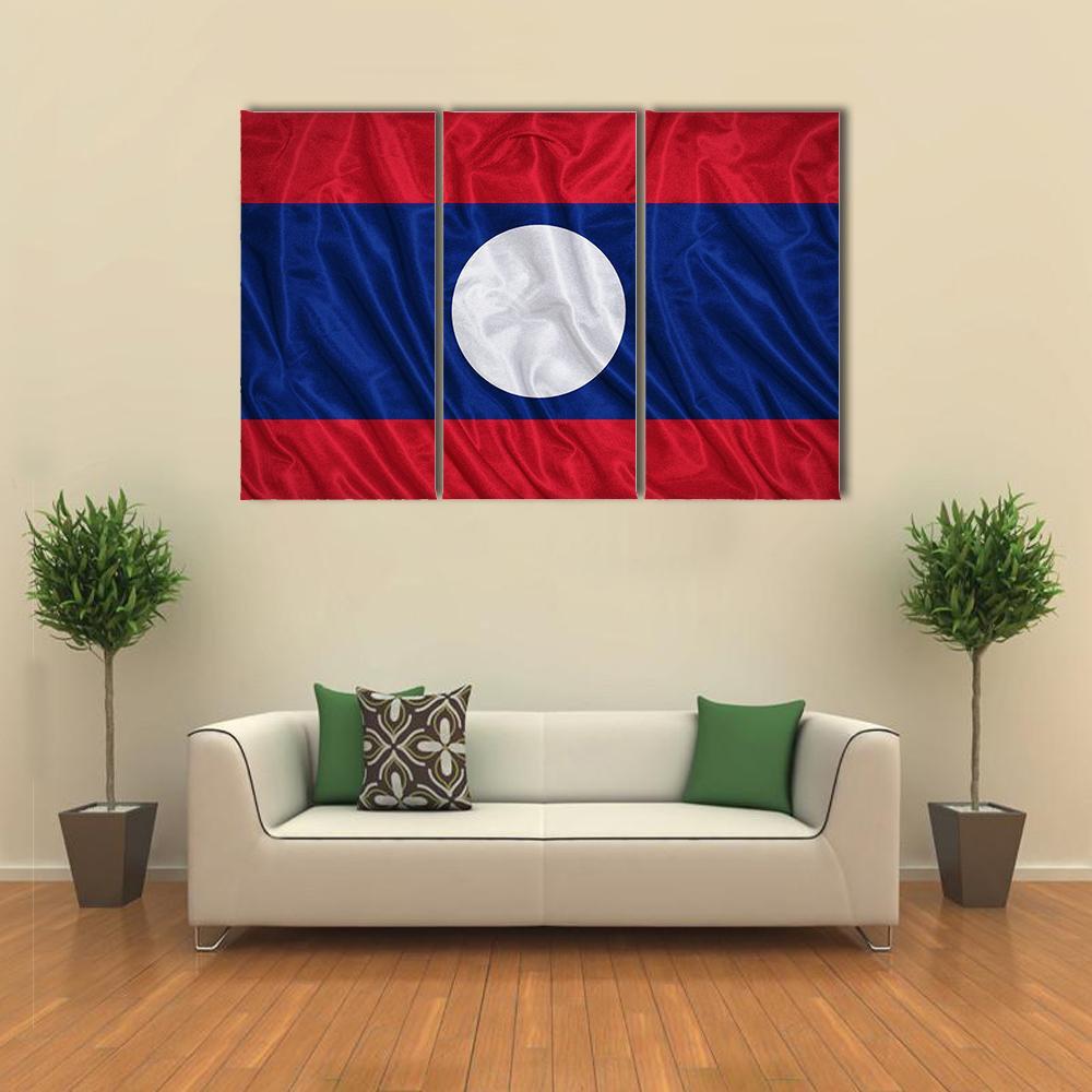 Waving Laos Flag Canvas Wall Art-3 Horizontal-Gallery Wrap-37" x 24"-Tiaracle