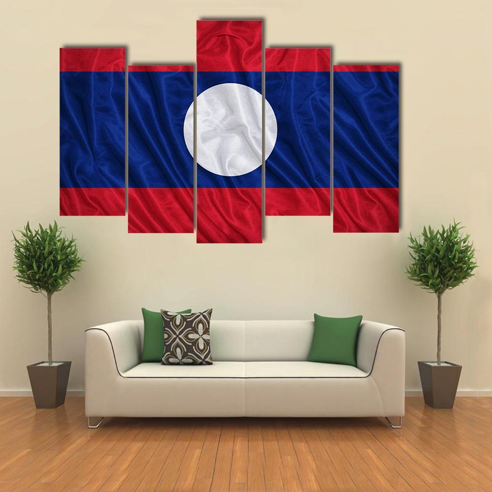 Waving Laos Flag Canvas Wall Art-5 Pop-Gallery Wrap-47" x 32"-Tiaracle