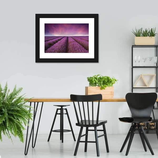 Lavender Field At Sunset Canvas Wall Art-3 Horizontal-Gallery Wrap-25" x 16"-Tiaracle