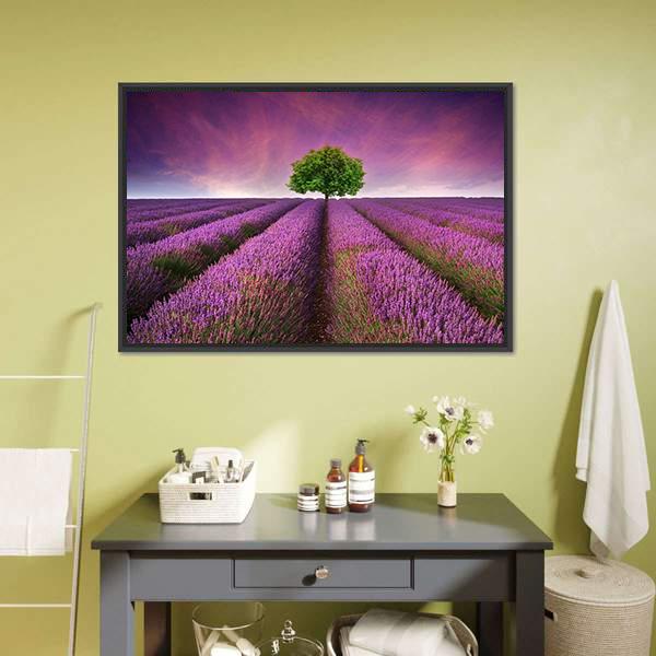 Lavender Field In Summer Canvas Wall Art-1 Piece-Floating Frame-24" x 16"-Tiaracle