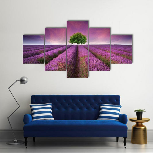 Lavender Field In Summer Canvas Wall Art-5 Star-Gallery Wrap-62" x 32"-Tiaracle