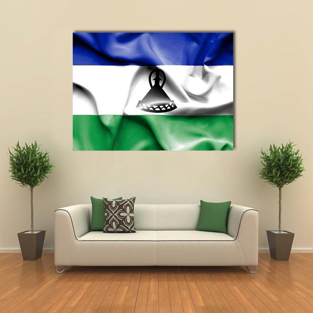 Waving Lesotho Flag Canvas Wall Art-1 Piece-Gallery Wrap-48" x 32"-Tiaracle