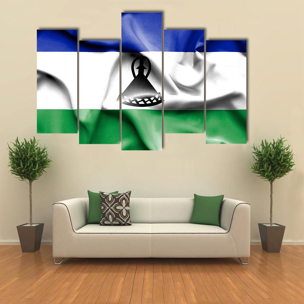 Waving Lesotho Flag Canvas Wall Art-5 Pop-Gallery Wrap-47" x 32"-Tiaracle