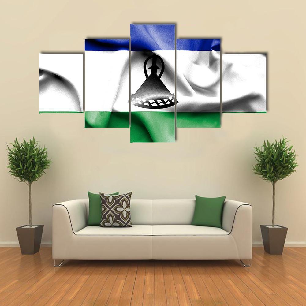 Waving Lesotho Flag Canvas Wall Art-5 Star-Gallery Wrap-62" x 32"-Tiaracle