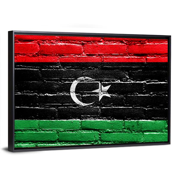 Libya Flag On Brick Wall Canvas Wall Art-3 Horizontal-Gallery Wrap-25" x 16"-Tiaracle
