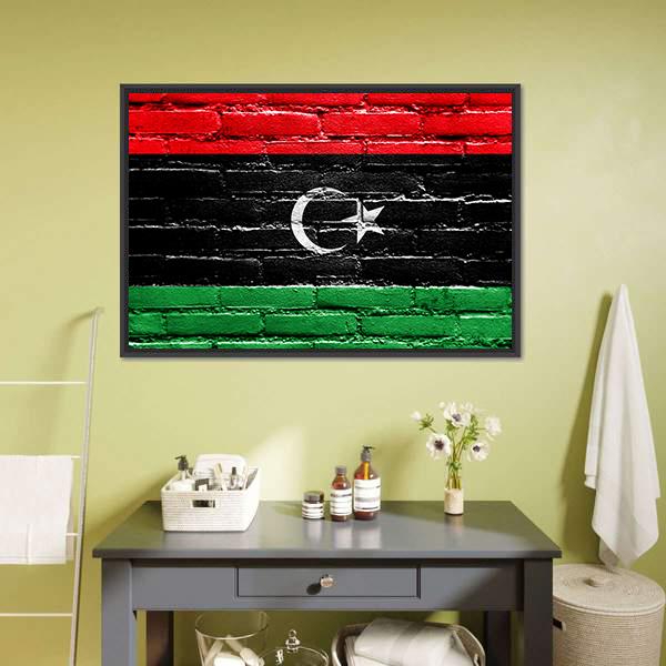 Libya Flag On Brick Wall Canvas Wall Art-1 Piece-Floating Frame-24" x 16"-Tiaracle