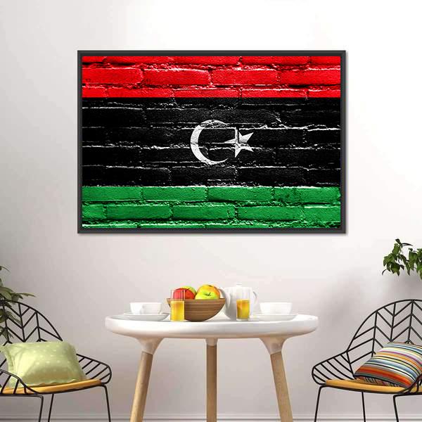 Libya Flag On Brick Wall Canvas Wall Art-3 Horizontal-Gallery Wrap-25" x 16"-Tiaracle