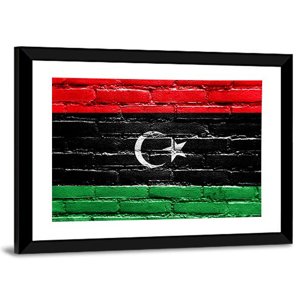 Libya Flag On Brick Wall Canvas Wall Art-3 Horizontal-Gallery Wrap-25" x 16"-Tiaracle