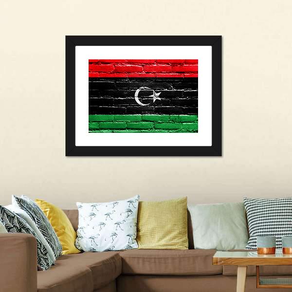 Libya Flag On Brick Wall Canvas Wall Art-3 Horizontal-Gallery Wrap-25" x 16"-Tiaracle