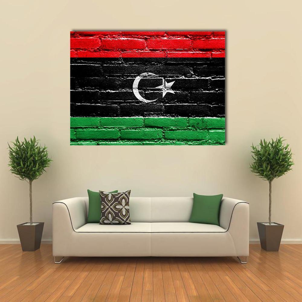 Libya Flag On Brick Wall Canvas Wall Art-1 Piece-Gallery Wrap-48" x 32"-Tiaracle
