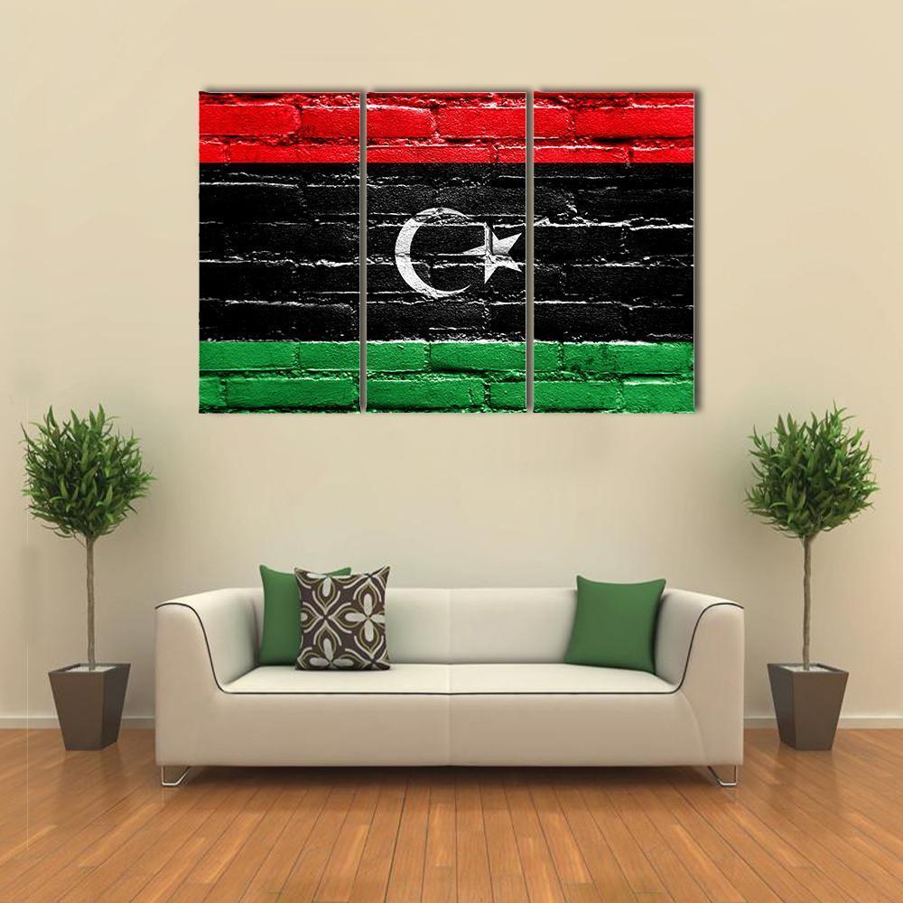 Libya Flag On Brick Wall Canvas Wall Art-3 Horizontal-Gallery Wrap-37" x 24"-Tiaracle