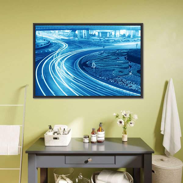 Light Trails In Shanghai Canvas Wall Art-1 Piece-Floating Frame-24" x 16"-Tiaracle