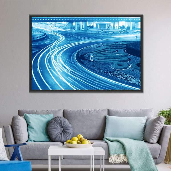 Light Trails In Shanghai Canvas Wall Art-3 Horizontal-Gallery Wrap-25" x 16"-Tiaracle