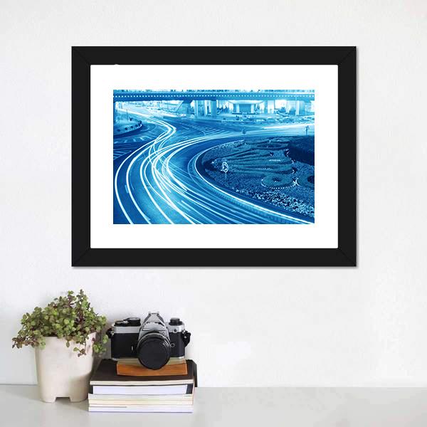 Light Trails In Shanghai Canvas Wall Art-1 Piece-Framed Print-20" x 16"-Tiaracle