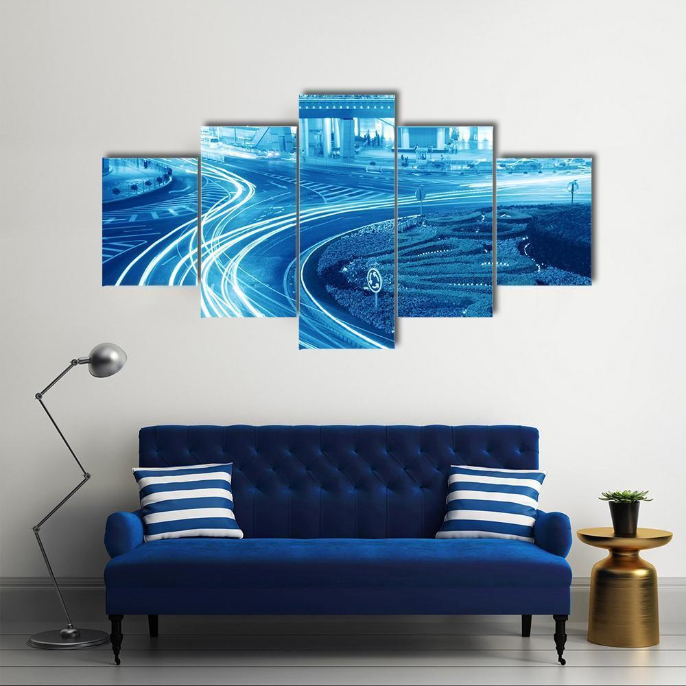 Light Trails In Shanghai Canvas Wall Art-5 Star-Gallery Wrap-62" x 32"-Tiaracle