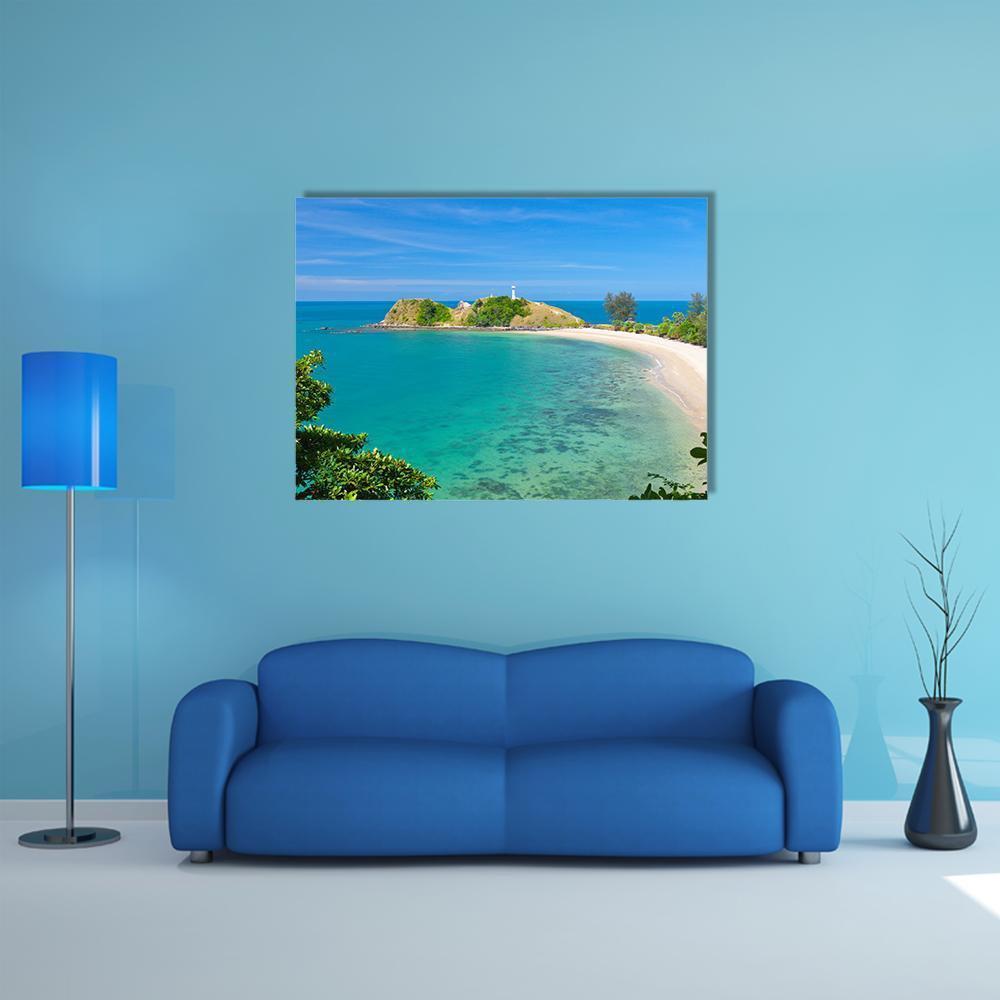 Lighthouse & Beach Canvas Wall Art-1 Piece-Gallery Wrap-48" x 32"-Tiaracle