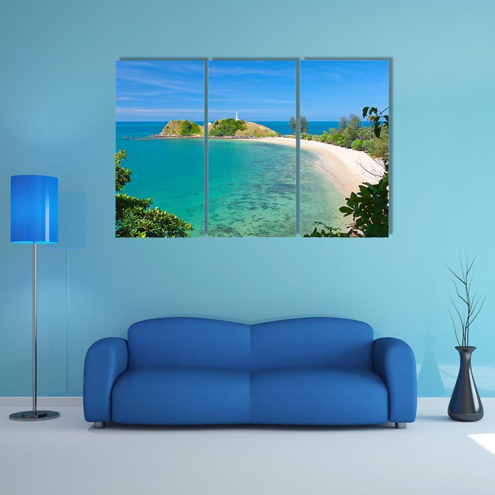Lighthouse & Beach Canvas Wall Art-3 Horizontal-Gallery Wrap-37" x 24"-Tiaracle