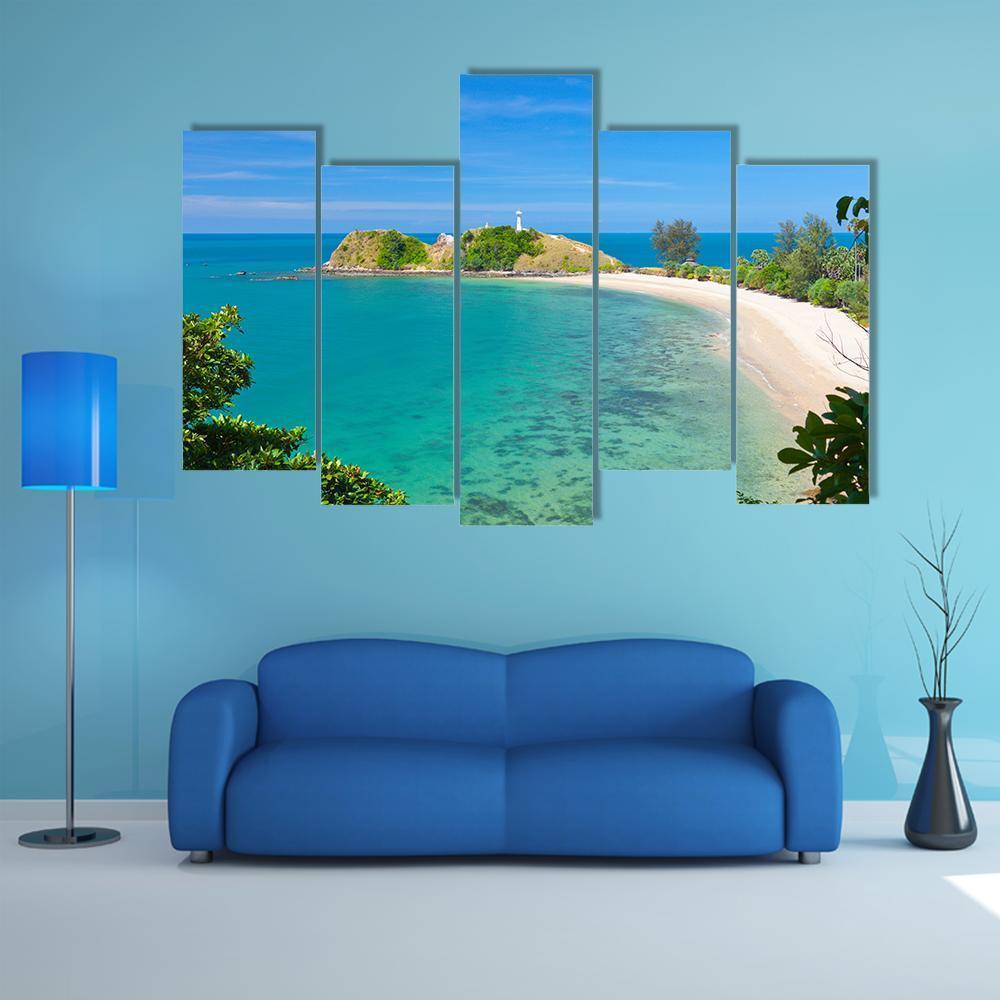 Lighthouse & Beach Canvas Wall Art-5 Pop-Gallery Wrap-47" x 32"-Tiaracle