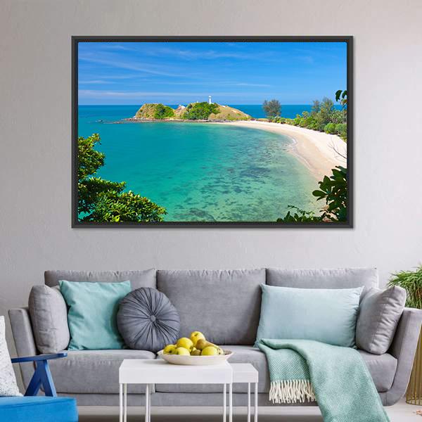 Lighthouse & Beach Canvas Wall Art-3 Horizontal-Gallery Wrap-25" x 16"-Tiaracle