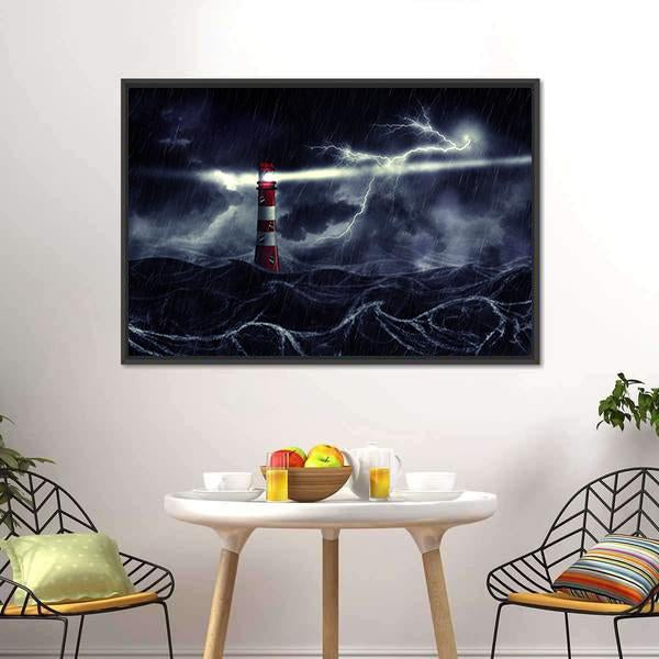 Lighthouse In Stormy Sea Canvas Wall Art-3 Horizontal-Gallery Wrap-25" x 16"-Tiaracle