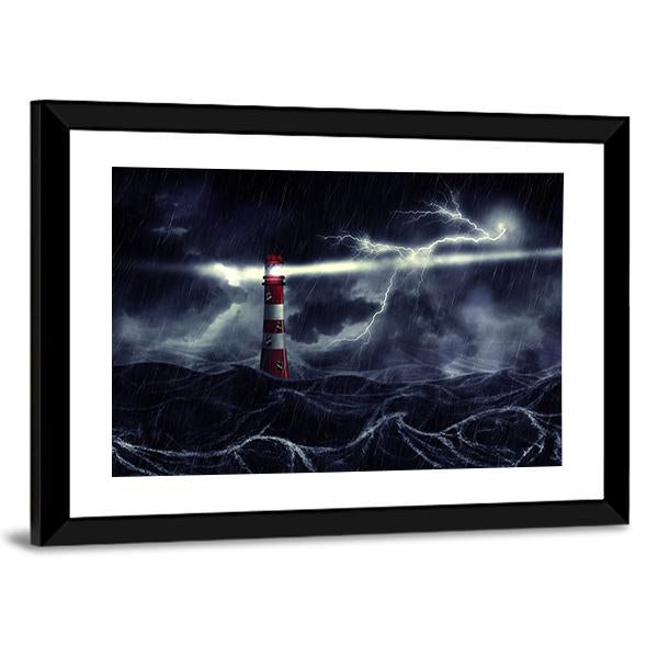 Lighthouse In Stormy Sea Canvas Wall Art-3 Horizontal-Gallery Wrap-25" x 16"-Tiaracle