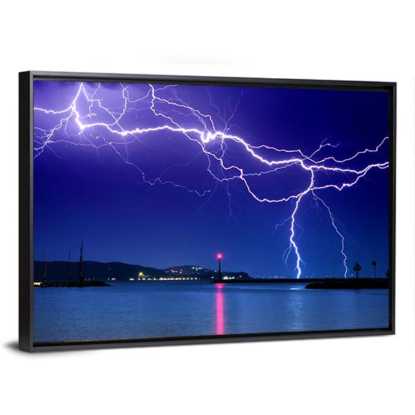 Lightning Above Lake Canvas Wall Art-3 Horizontal-Gallery Wrap-25" x 16"-Tiaracle