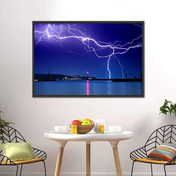 Lightning Above Lake Canvas Wall Art-3 Horizontal-Gallery Wrap-25" x 16"-Tiaracle