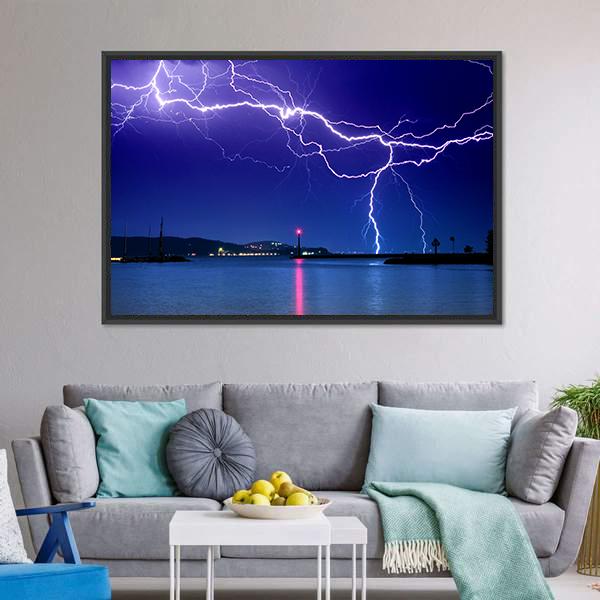 Lightning Above Lake Canvas Wall Art-3 Horizontal-Gallery Wrap-25" x 16"-Tiaracle