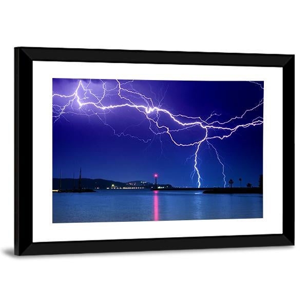 Lightning Above Lake Canvas Wall Art-3 Horizontal-Gallery Wrap-25" x 16"-Tiaracle