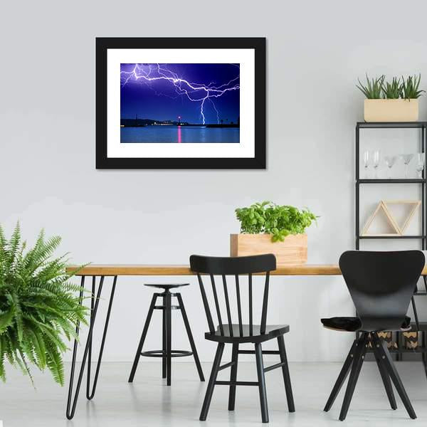 Lightning Above Lake Canvas Wall Art-3 Horizontal-Gallery Wrap-25" x 16"-Tiaracle