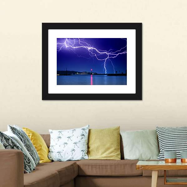 Lightning Above Lake Canvas Wall Art-3 Horizontal-Gallery Wrap-25" x 16"-Tiaracle