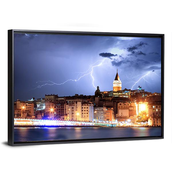 Lightning In Istanbul Canvas Wall Art-3 Horizontal-Gallery Wrap-25" x 16"-Tiaracle