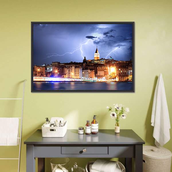 Lightning In Istanbul Canvas Wall Art-1 Piece-Floating Frame-24" x 16"-Tiaracle