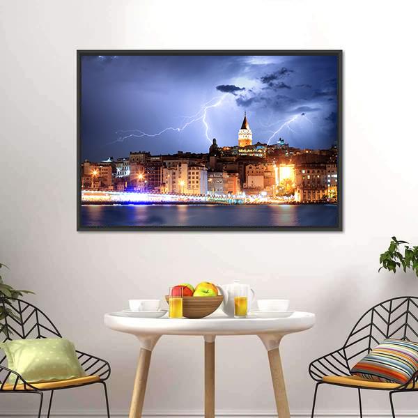 Lightning In Istanbul Canvas Wall Art-3 Horizontal-Gallery Wrap-25" x 16"-Tiaracle