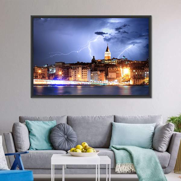 Lightning In Istanbul Canvas Wall Art-3 Horizontal-Gallery Wrap-25" x 16"-Tiaracle