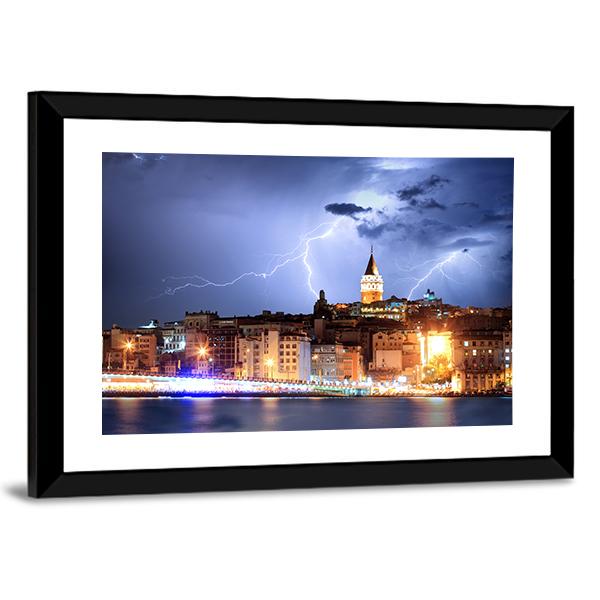 Lightning In Istanbul Canvas Wall Art-3 Horizontal-Gallery Wrap-25" x 16"-Tiaracle