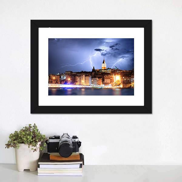 Lightning In Istanbul Canvas Wall Art-1 Piece-Framed Print-20" x 16"-Tiaracle