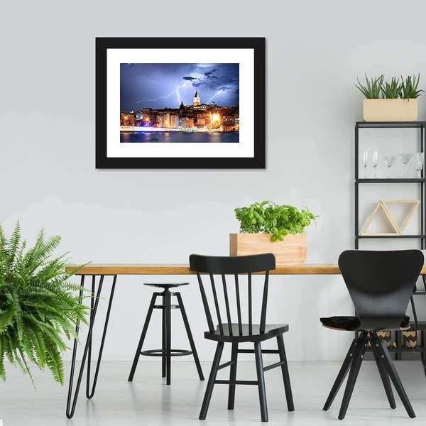 Lightning In Istanbul Canvas Wall Art-3 Horizontal-Gallery Wrap-25" x 16"-Tiaracle