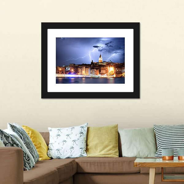 Lightning In Istanbul Canvas Wall Art-3 Horizontal-Gallery Wrap-25" x 16"-Tiaracle